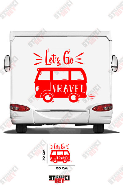 STİCKERCI BEY ملصق كرفان مكتوب عليه 'Let's Go Travel' مع صورة كرفان