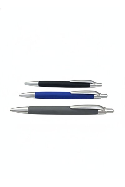REX 3 pens, assorted colors: gray, blue, and black. Ink color: blue. 69766