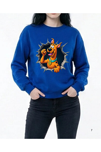 shi dumanlar giyim Unisex Scoby Do Baskılı Oversize Kalıp Bisiklet Yaka Sweat...