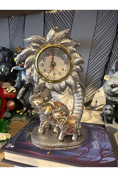 Atak Hediyelik Dekoratif palmiye fil masa saati polyester