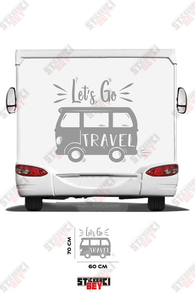 STİCKERCI BEY ملصق كرفان مكتوب عليه 'Let's Go Travel' مع صورة كرفان