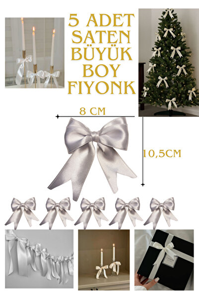 Miel De Secret 5 adet Büyük Saten fiyonk kurdele dekoratif süsleme hediye çey...