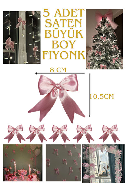 Miel De Secret 5 adet Büyük Saten fiyonk kurdele dekoratif süsleme hediye çey...