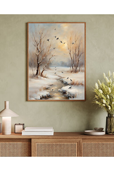 woodhomeworks Tek Parça Salon Ofis Dekor Tablo kış temalı