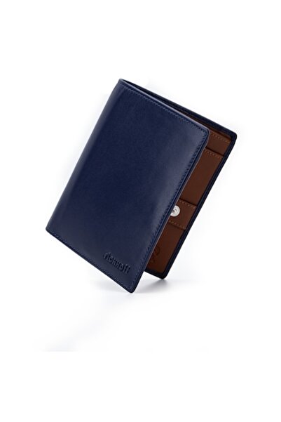 Richhoff Modern Slim Vertical Men's Wallet - RFID Protection, Premium Leather, Blue/Cognac