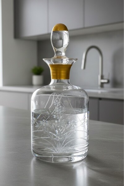 Tiesa Home Cam Yaldızlı El İmalatı 1 Litre Su Viski Şişesi Başucu Sürahisi m15