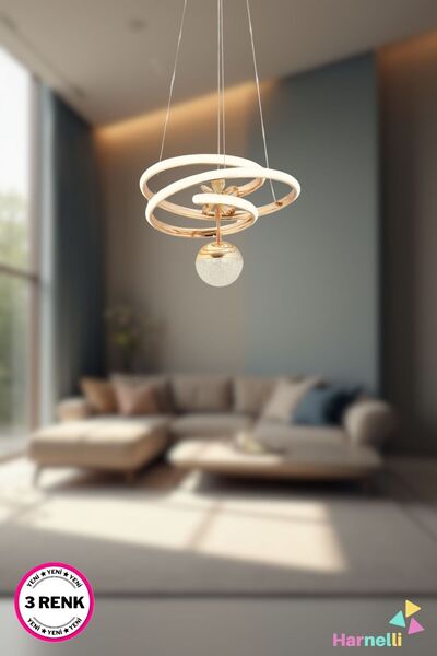 Harnelli 3 Renk Yanabilen Şeker Camlı Modern Ledli Avize