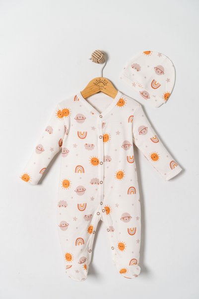 Miniday Baby Baby Printed Jumpsuit with Hat Planet Newborn Cotton Hospital-Issued Sleeping Bag with Snap Fasteners