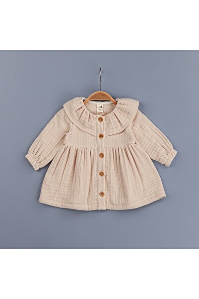 UrazBebe %100 Pamuk Kız Bebek Müslin Fırfırlı Elbise Pembe