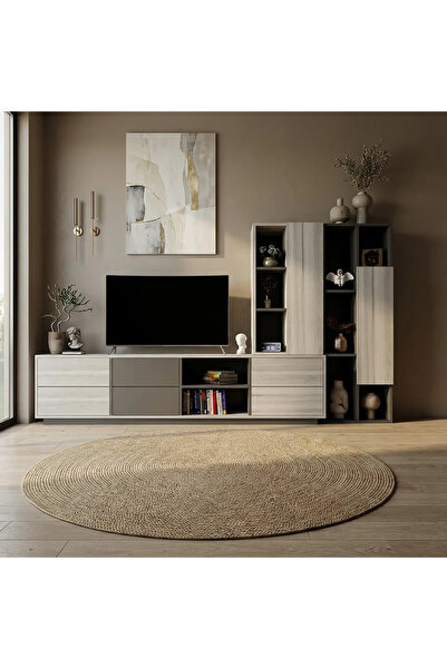 Stylish Home طاولة تلفزيون مع وحدة جانبية – تصميم لون رمادي فاتح × رمادي غامق مودرن - TV63-AR