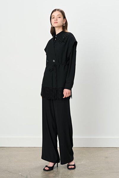 Nihan Gül Detaylı Yelek Pantolon Takım Siyah