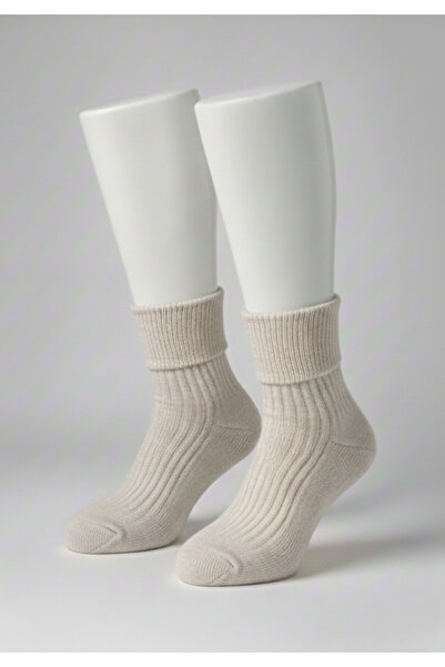 balkonda Women's Socks 2-Pack Angora Wool Folded Soft Winter Warm Cream & Yellow