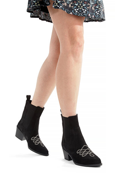 PİCCOLO حذاء نسائي من جلد الغزال الأصلي مع تفاصيل مطرزة وجانب مطاطي