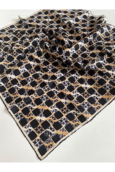 Vissona Tivil Silk Scarf 60994 - 1 - 0001 - 0004 Black Gold Batik Pattern