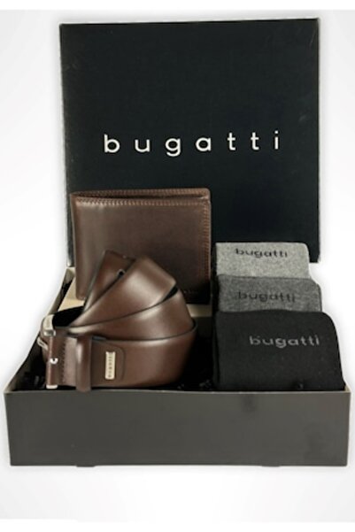 BUGATTI Men's Gift Set 4113393 - Wallet, Belt, Socks, Brown