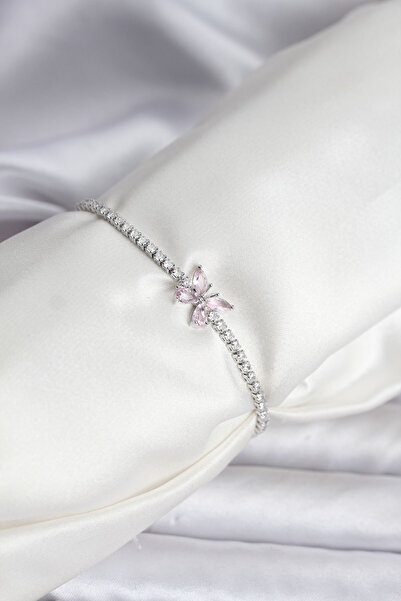 STİLLOVE سوار نسائي من النحاس الفضي اللون مرصع بحجر الزركون على شكل فراشة