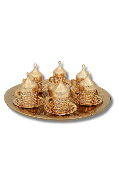 ANTEPSEPETİ Gold 6 Person Copper Coffee Cup Set
