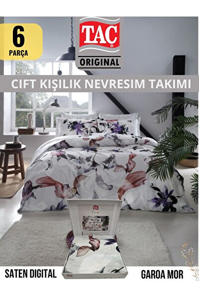 Taç GAROA MOR NEVRESİM TAKIMI ÇİFT KİŞİLİK DİJİTAL SATEN