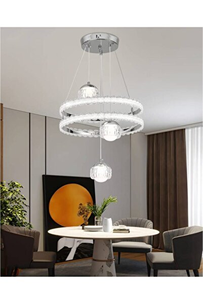 ZAFİRA AYDINLATMA 3 TOPLU 2 KATLI TAŞLI AVİZE KROM