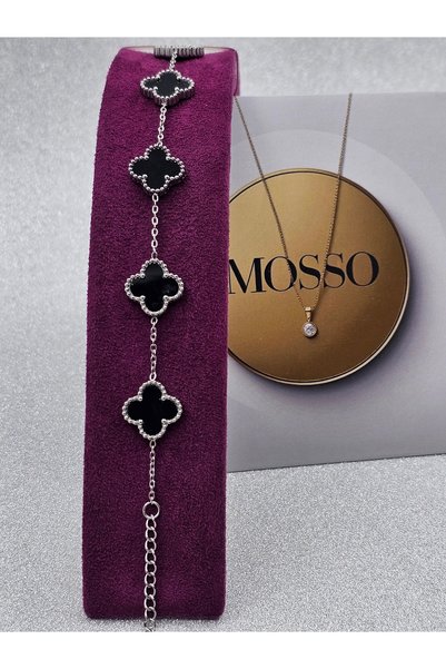 Mosso Steel Black Steel Bracelet Silver Color Clover Model