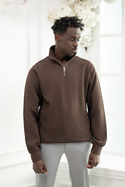 Paul Martin Regular Fit Zippered Mock Neck Cotton Thessaloniki Fabric Sweater...