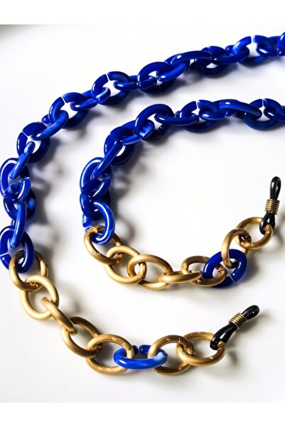 THİNBLACK Glasses Chain – Cobalt Blue Acrylic & Antique Gold Aluminum Chain