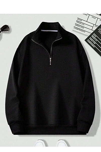 Mayer Butik سويت شيرت للجنسين للرجال/النساء بلون واحد ياقة مرتفعة متوسطة الطو...