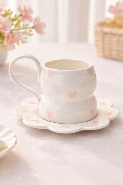 selvi wear Heart Patterned Ceramic Coffee Cup Stylish Design