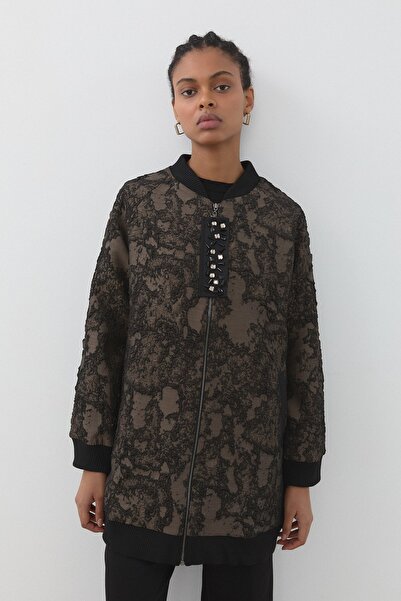 Nihan Ribana Detaylı Jakarlı Ceket Vizon
