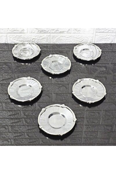 atabey home collection METAL 6-Piece Tea Saucer & Cast Rose-Framed Silver-Silver 5.5 cm Inner Glass Diameter - 12 cm Overall Diameter