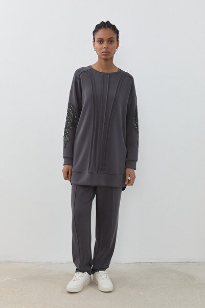 Nihan Rahat Kalıp Örme Modal Pantolon Tunik Takım Füme