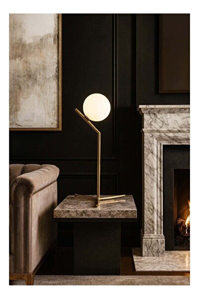 qwell Modern spherical table lamp with an olive-gold base