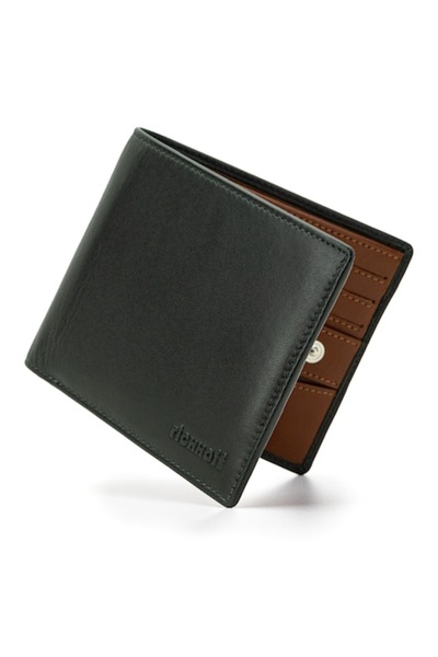 Richhoff Modern Slim Classic Men's Wallet, RFID, Premium Leather, Green/Cognac