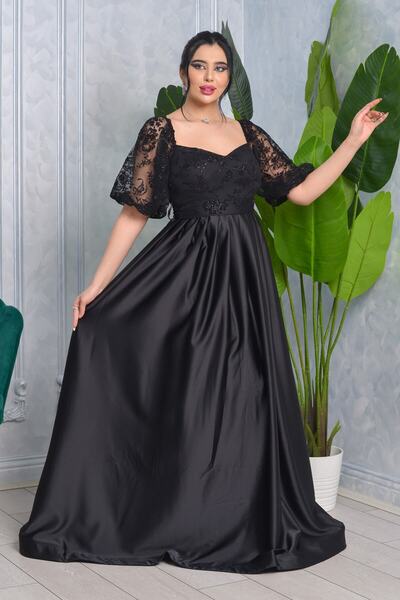 Helen Fashion Asatet Saten Esnek Tül Üzerine Simli Flok Abiye