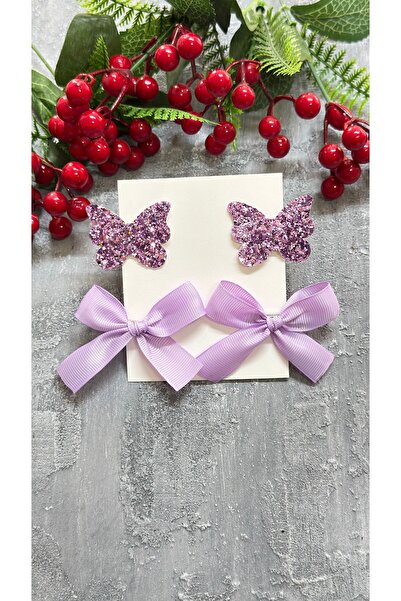 Toka Perisi Cleo Lila Toka Seti ( kurdele Fiyonk Glitter Kelebek 3.2 Metal Kl...