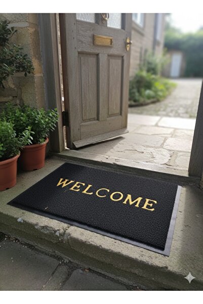 abnturk 57x38cm Dış Mekan Kapı Önü Paspas Siyah Welcome Yazılı Kapı Önü Paspas