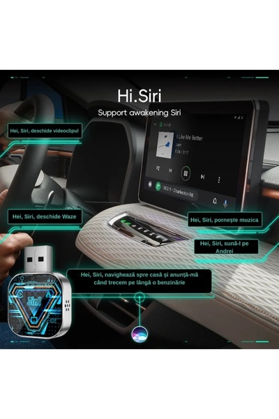 Juloria Adaptor wireless CarPlay pentru iPhone, 3 în 1, AirPlay, control Siri, plug & play