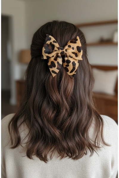 Toka Perisi Handmade Suede Leopard Automatic Bow Buckle, Henna, Wedding, Invitation, Prom Special Occasion