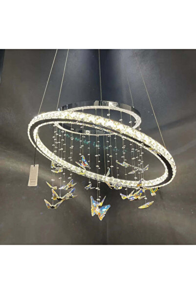 Alista Home Candelabru LED suspendat cu telecomandă și cristal, 50 W, 2 inele, reglabil, crom lucios, înălțime reglabilă