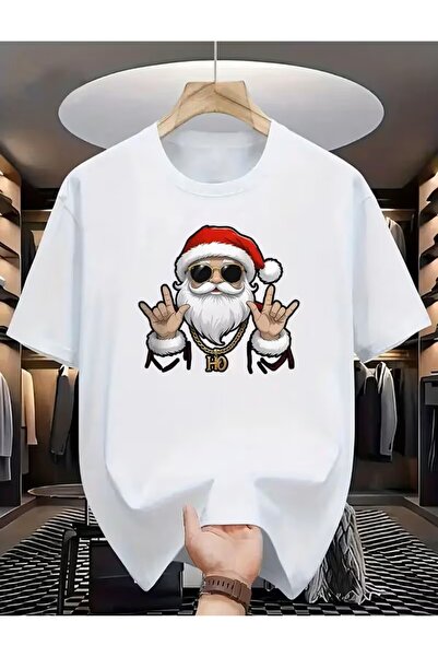 LELVANİ White Santa Claus Printed T-Shirt