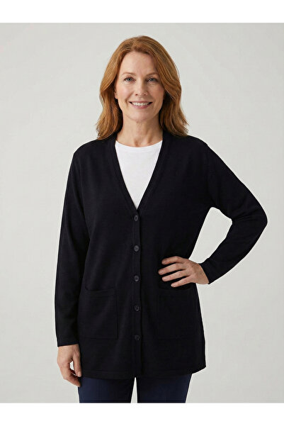 nacar çarşı Kadın Anne Basic Siyah Penye Ceket Düğmeli ve Cepli Mevsimlik Hırka