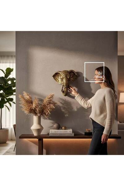 İki Yedi Konsept Frugull Gold Altın Ton Modern Sanatsal Fil Kafası Duvar Deko...