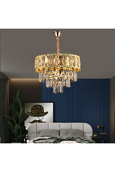 Alista Home Candelabru de cristal BELVEDERE Nobile 5 x E14, Diametru 40 cm, Auriu lucios, Înălțime reglabilă