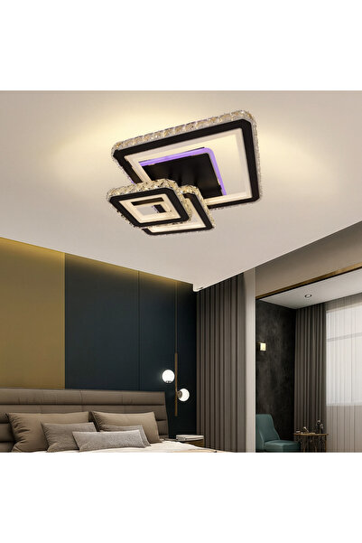 Alista Home LEILA 154W LED Chandelier with Remote & Crystals — 3 Squares, RGB...