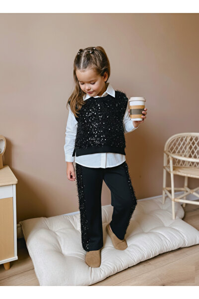 inebolu kids طقم بناتي مكون من 3 قطع: بنطلون وسترة وقميص مزين بالترتر