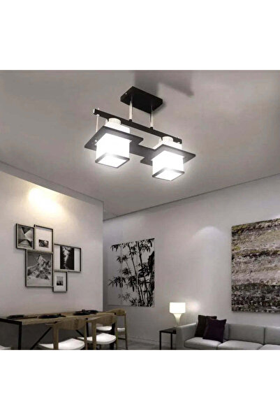 Alista Home Candelabru Aramis Classic cu abajur pătrat din lemn 2 x E27 alb/negru