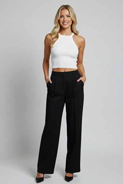 Ulino Pantaloni din stofă plisată cu talie înaltă