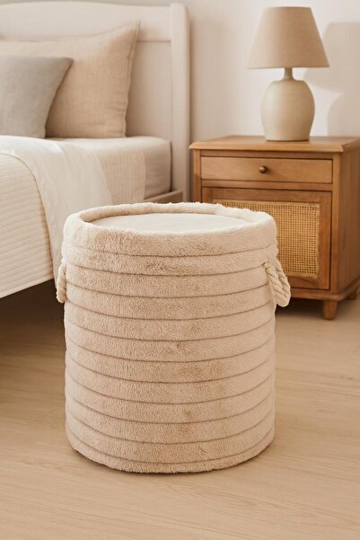 Bin shihoon Ghisl clothes basket with a stylish fur rope handle