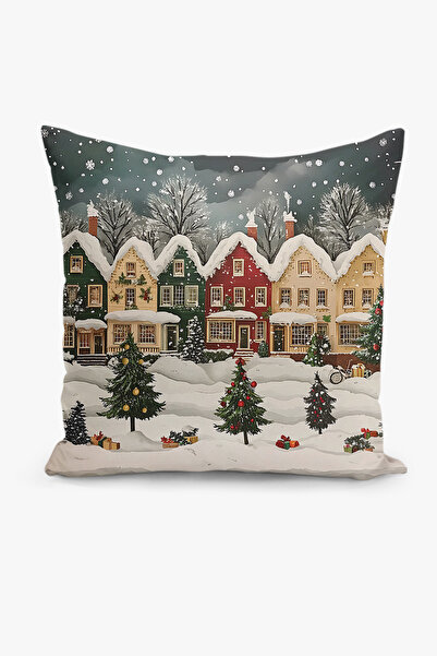 Filamente Çift Taraflı Dijital Baskı Kırlent Kılıfı Yılbaşı / Kış Manzarası /...