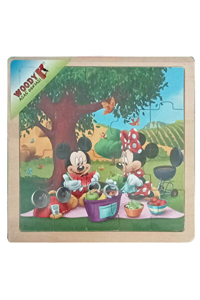Woody Mickey ve Minnie Mouse 20 Parçalı Ahşap Puzzle Yapboz Pazıl